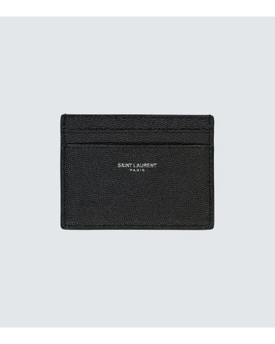 Saint Laurent Tarjetero de piel con logo - Negro