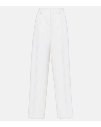 Ami Paris Pantalon ample a taille haute en laine melangee - Blanc