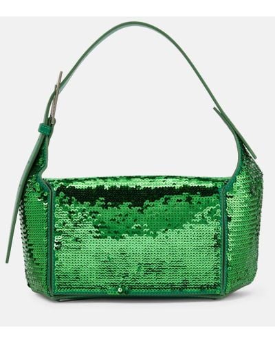 The Attico 7/7 Sequined Leather Shoulder Bag - Green