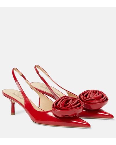 Blumarine Floral-applique Leather Slingback Court Shoes - Red