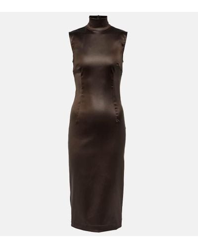Dolce & Gabbana High-neck Satin Midi Dress - Brown