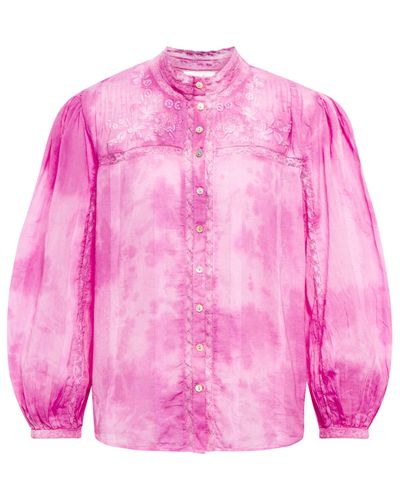 LoveShackFancy Ronda Embroidered Cotton Blouse - Pink