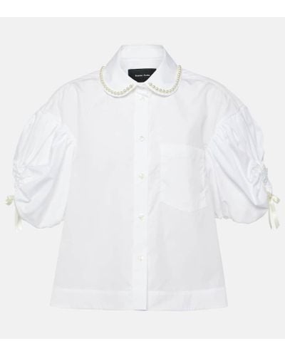 Simone Rocha Verzierte Bluse aus Baumwollpopeline - Weiß