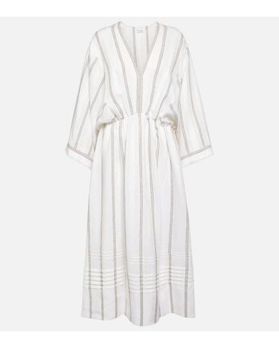 Loro Piana Henrietta Striped Linen Maxi Dress - White