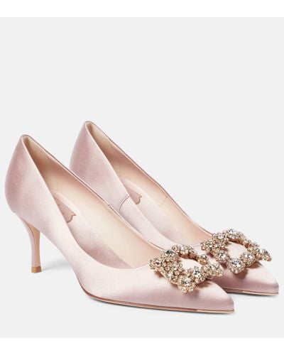 Roger Vivier Escarpins Flower Strass 65 en satin - Rose