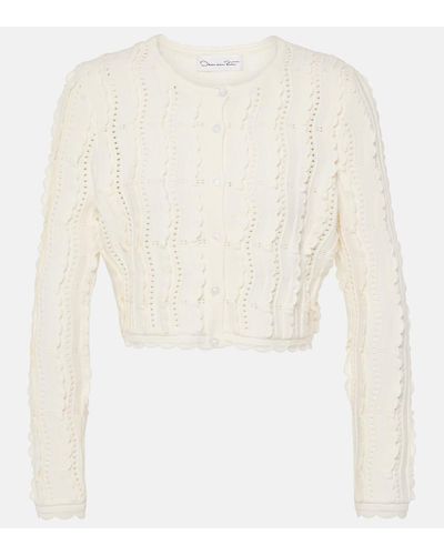 Oscar de la Renta Cropped Scalloped Knitted Cardigan - White