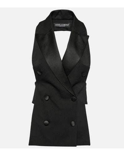 Dolce & Gabbana Double-breasted Wool And Silk-blend Vest - Black