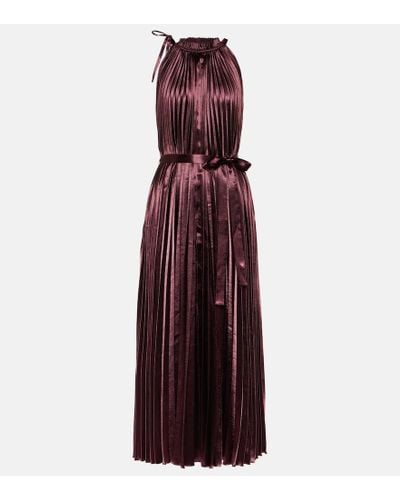 Ulla Johnson Amiko Pleated Satin Midi Dress - Purple