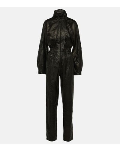 Fashion Women Faux Leather Jumpsuit Latex Catsuit Romper Metallic Bodysuit  Y Clubwear Leather Playsuit-black @ Best Price Online