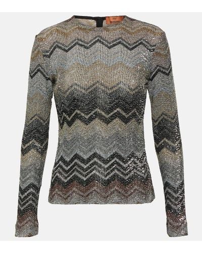 Missoni Zig Zag Metallic Knit Sweater - Gray