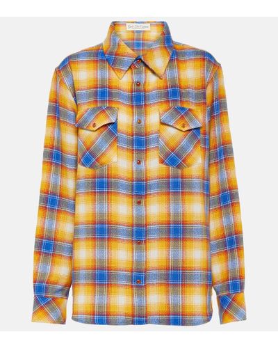 God's True Cashmere Camisa de cachemir de tartan - Naranja