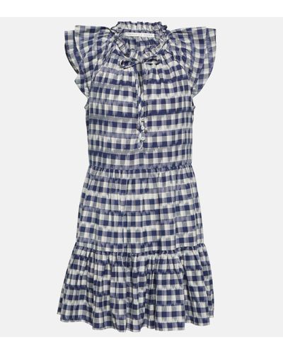 Veronica Beard Zee Gingham Cotton Minidress - Blue