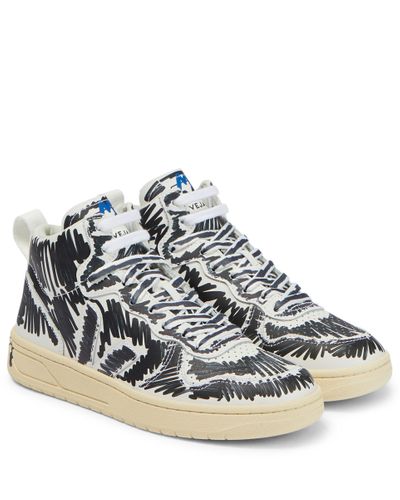 Marni X Veja V-15 Leather High-top Sneakers - Blue