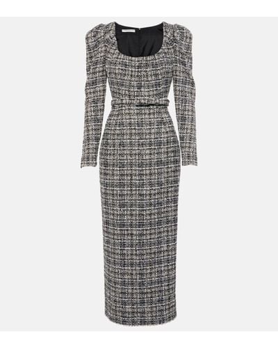 Alessandra Rich Belted Lurex® Tweed Midi Dress - Grey