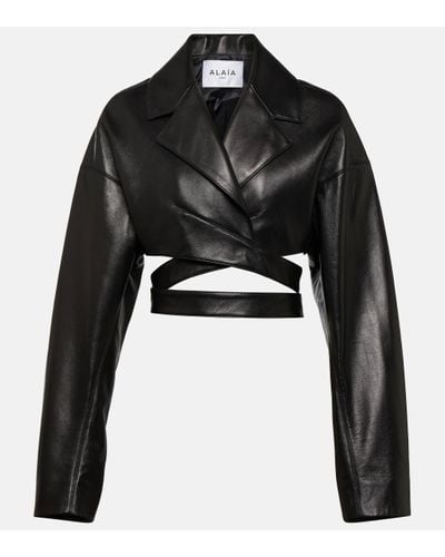 Alaïa Cropped Leather Jacket - Black