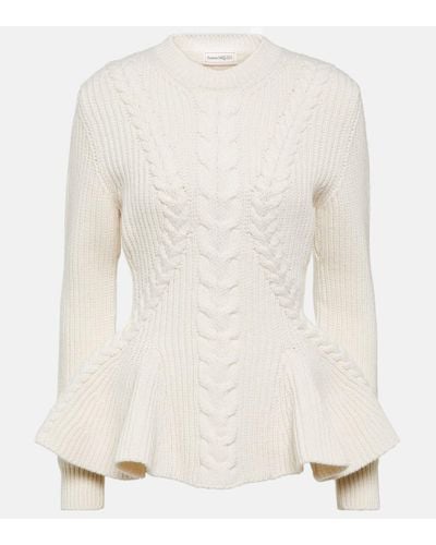 Alexander McQueen Jersey de lana y cachemir con peplum - Blanco