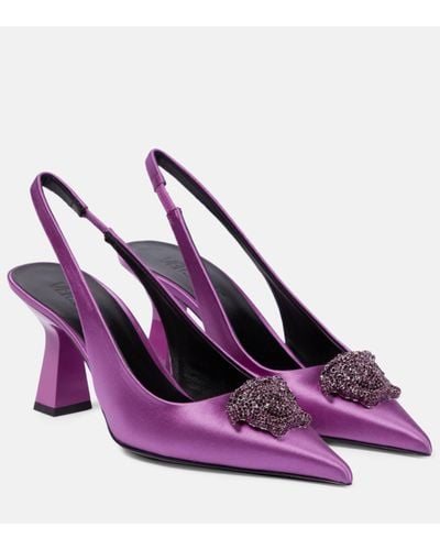 Versace La Medusa Satin Slingback Court Shoes - Purple