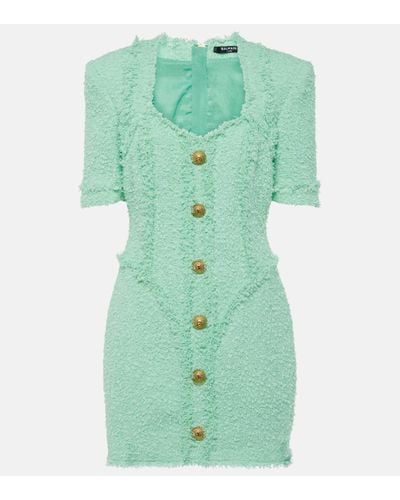 Balmain Embellished Tweed Minidress - Green