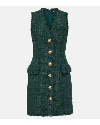 Balmain Minikleid Aus Tweed Mit Zierknöpfen - Grün