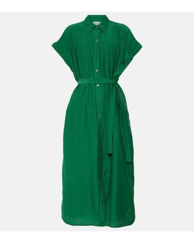 Velvet Hemdblusenkleid Marla aus Baumwolle und Seide - Grün