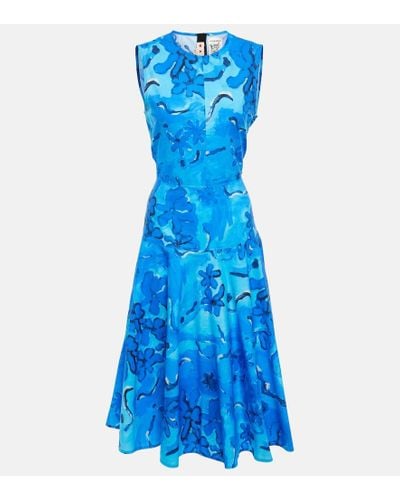 Marni Vestido midi de algodon estampado - Azul