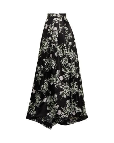 Monique Lhuillier Floral Silk Maxi Skirt - Black