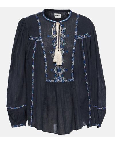 Isabel Marant Silekia Embroidered Cotton Blouse - Blue