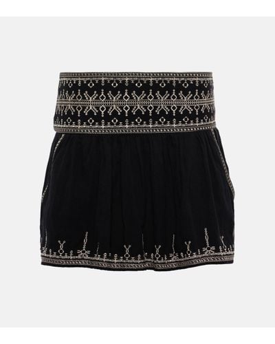Isabel Marant Picadilia Embroidered Cotton Miniskirt - Black