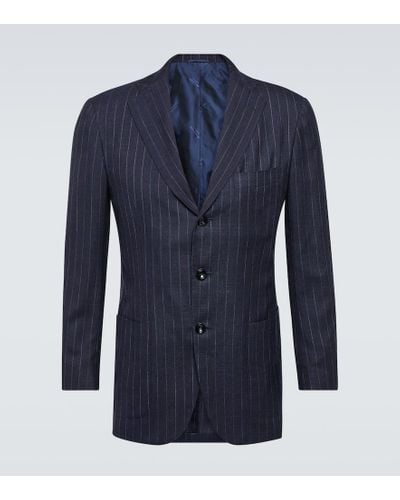 Kiton Blazer da smoking in cashmere, seta e lino - Blu