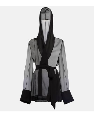 Saint Laurent Hooded Sheer Silk Blazer - Black