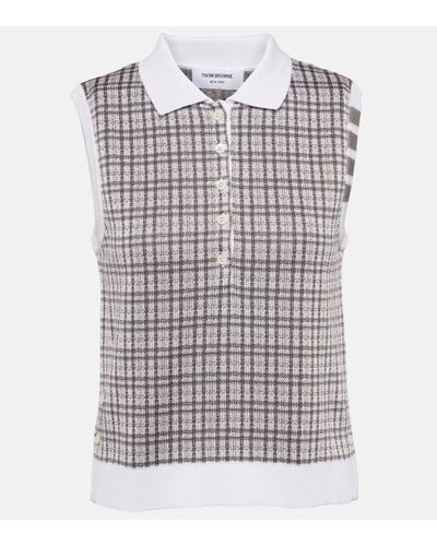 Thom Browne 4-bar Checked Silk And Cotton Top - Grey