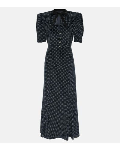 Alessandra Rich Polka-dot Puff-sleeve Silk Midi Dress - Black