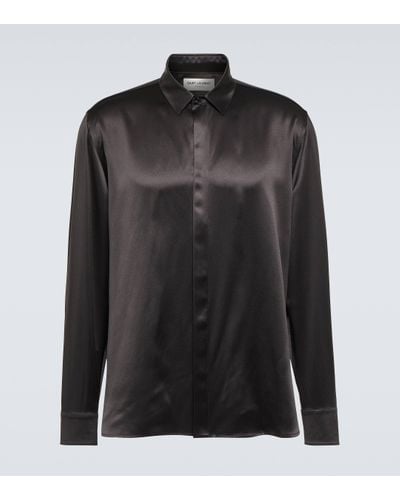 Saint Laurent Yves Silk Satin Shirt - Black