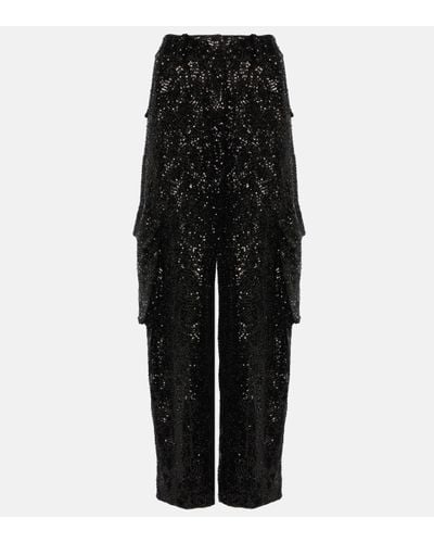 ROTATE BIRGER CHRISTENSEN Sequined Straight Cargo Trousers - Black