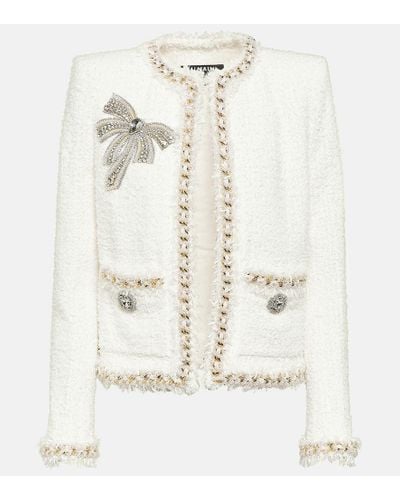 Balmain Verzierte Jacke aus Tweed - Weiß