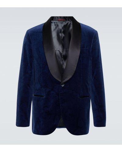 Brunello Cucinelli Paisley Cotton Velvet Tuxedo Jacket - Blue