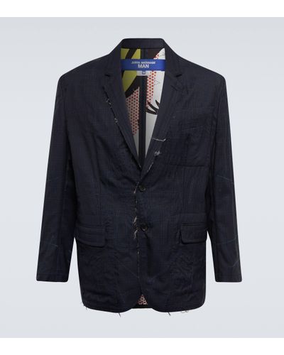 Junya Watanabe Distressed Wool And Silk Blazer - Blue