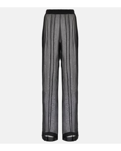 Saint Laurent High-rise Straight Silk Chiffon Pants - Gray