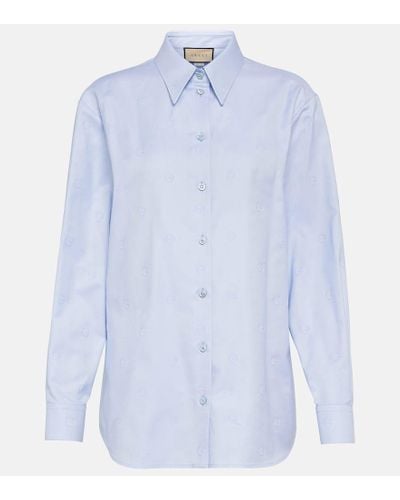 Gucci Camisa de algodon con GG en jacquard - Azul