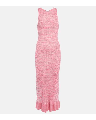 Ganni Ribbed-knit Midi Dress - Pink