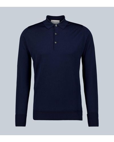 John Smedley Polo manches longues Cotswold - Bleu