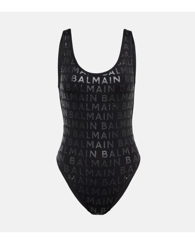 Balmain Logo-print Sleeveless Swimsuit - Black