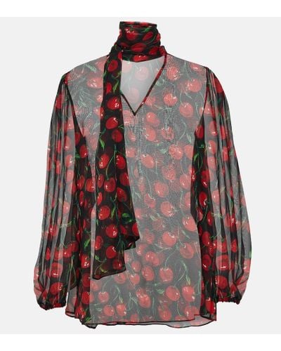 Dolce & Gabbana Blusa en gasa de seda con cuello anudado - Rojo