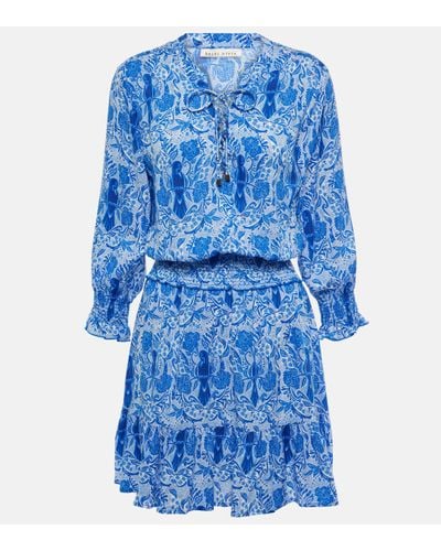 Heidi Klein Lake Como Printed Smocked Minidress - Blue