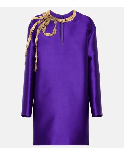Valentino Embellished Satin Minidress - Purple