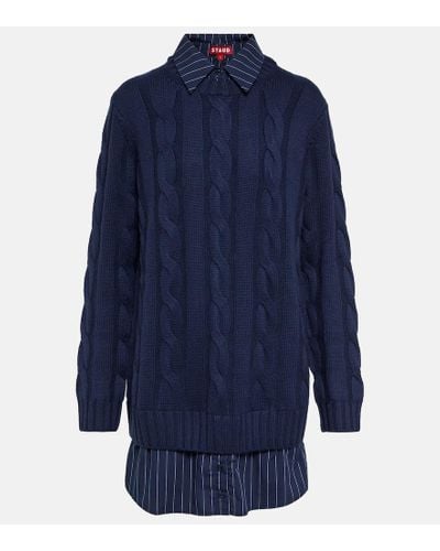 STAUD Aldrin Cable-knit Wool Sweater Dress - Blue