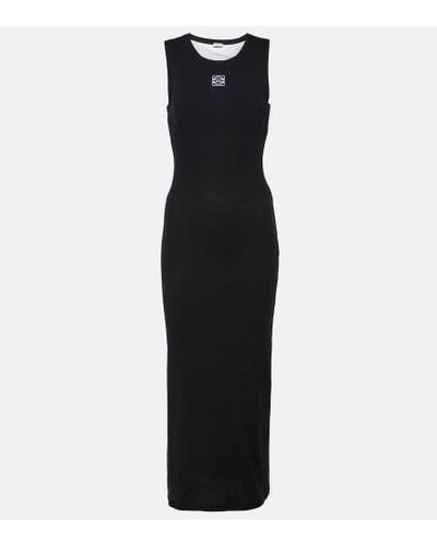 Loewe Vestido largo de jersey en mezcla de algodon - Negro