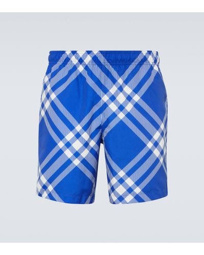 Burberry Checked Swim Shorts - Blue