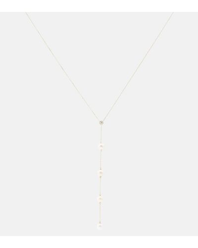 Mateo Halskette aus 14kt Gelbgold mit Diamanten und Perlen - Weiß