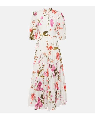 Erdem Floral Tiered Cotton Seersucker Midi Dress - Multicolor